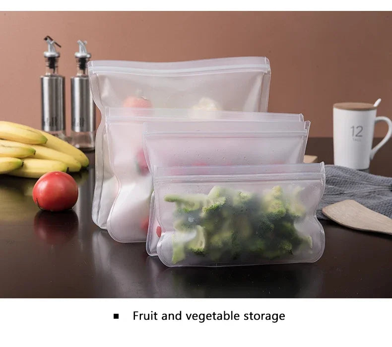 5/10pcs Silicone Food Grade Storage Containers Leakproof Containers Reusable Ziplock Freezer Fresh Bag Food Storage Sealed Bag