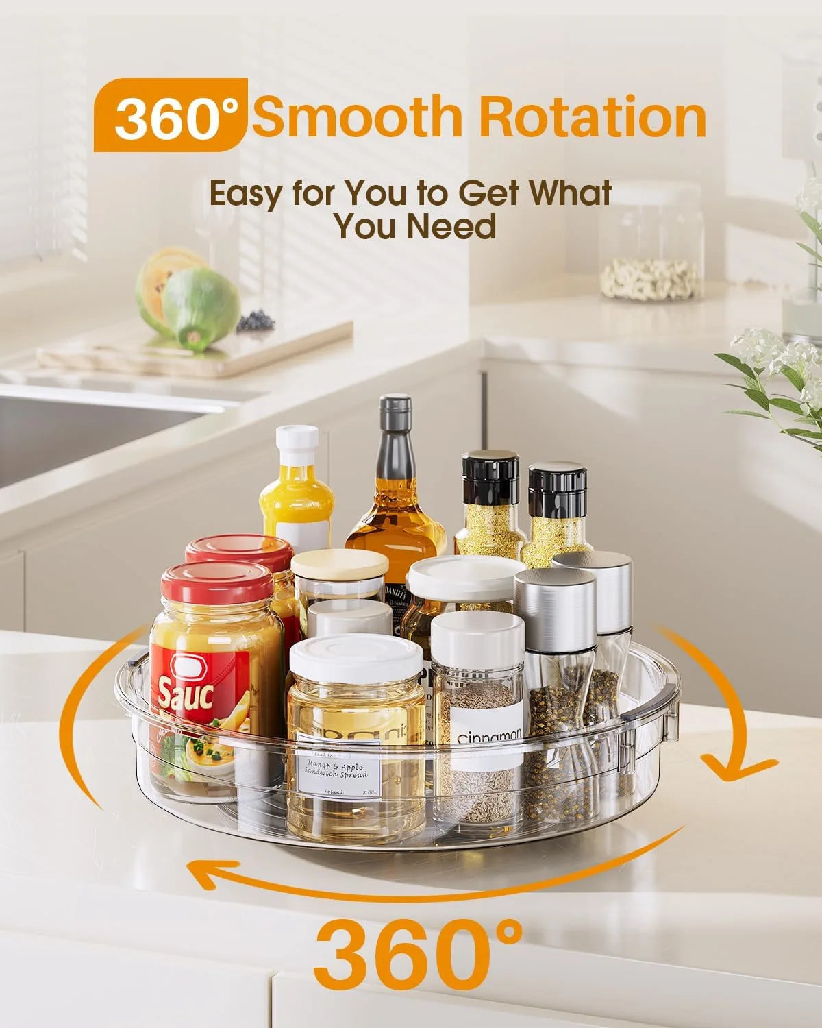 Organizador Giratório Lazy Susan 360° — Plástico Transparente | Geladeira e Armário