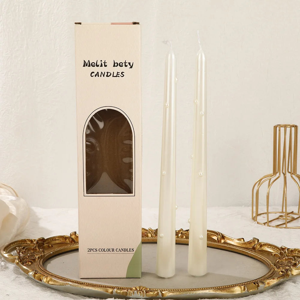 Smoke-Free Long Candles for Home Use, Coloured Pearl Texture, Wedding Candlelight Dinner Candlesticks, Holiday Decoration