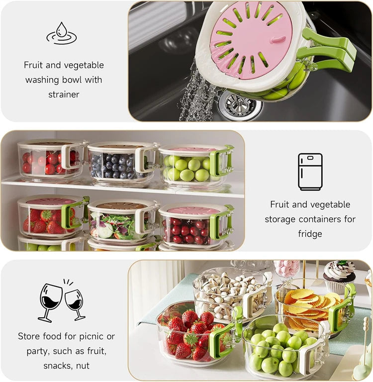 LMETJMA 2 in 1 Fruit Washing Bowl with Strainer Multifunctional Vegetable Colander Storage Container Drain Basket Fruit Strainer