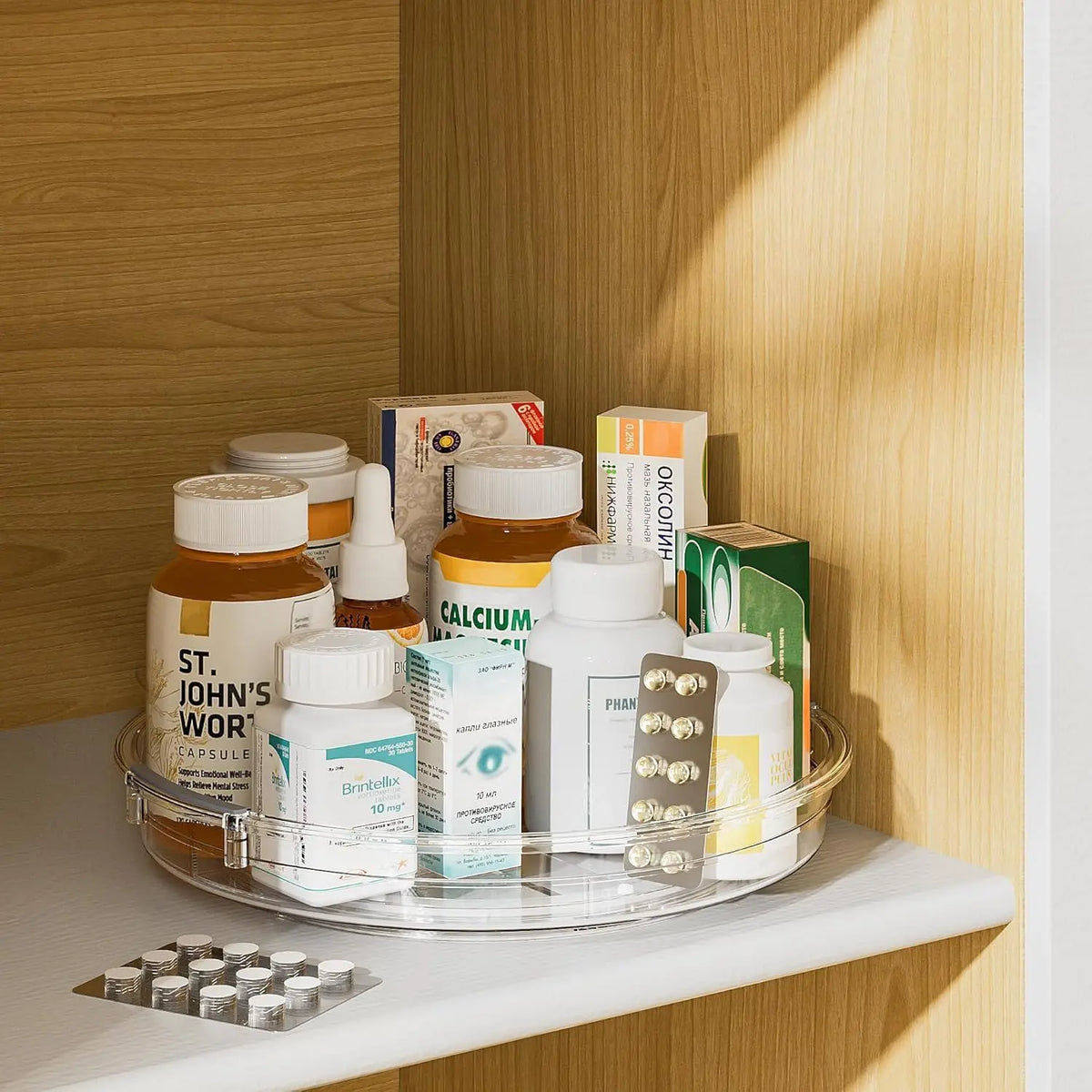 Organizador Giratório Lazy Susan 360° — Plástico Transparente | Geladeira e Armário