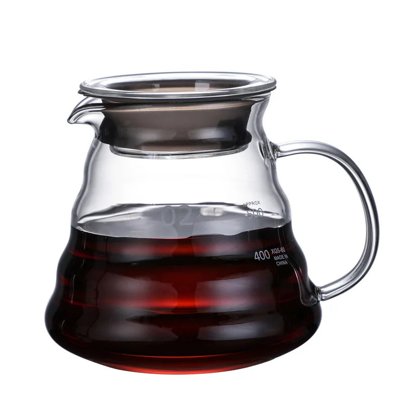Cafeteira de Vidro Transparente — Servidor Pour Over Resistente ao Calor 360ml, 600ml e 800ml