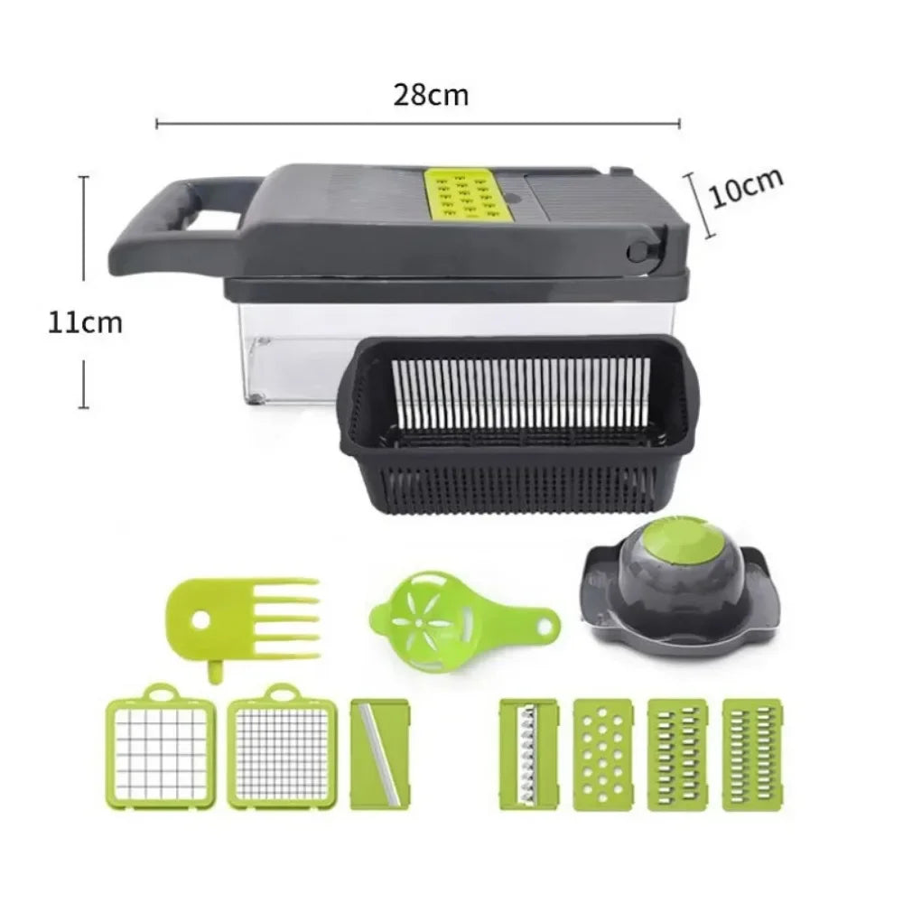 Chopper Vegetal Multifuncional com Alça, Grelha De Alimentos, Fatiador Vegetal, Dicer Corte, Itens de Cozinha, 14 em 1, 16 em 1