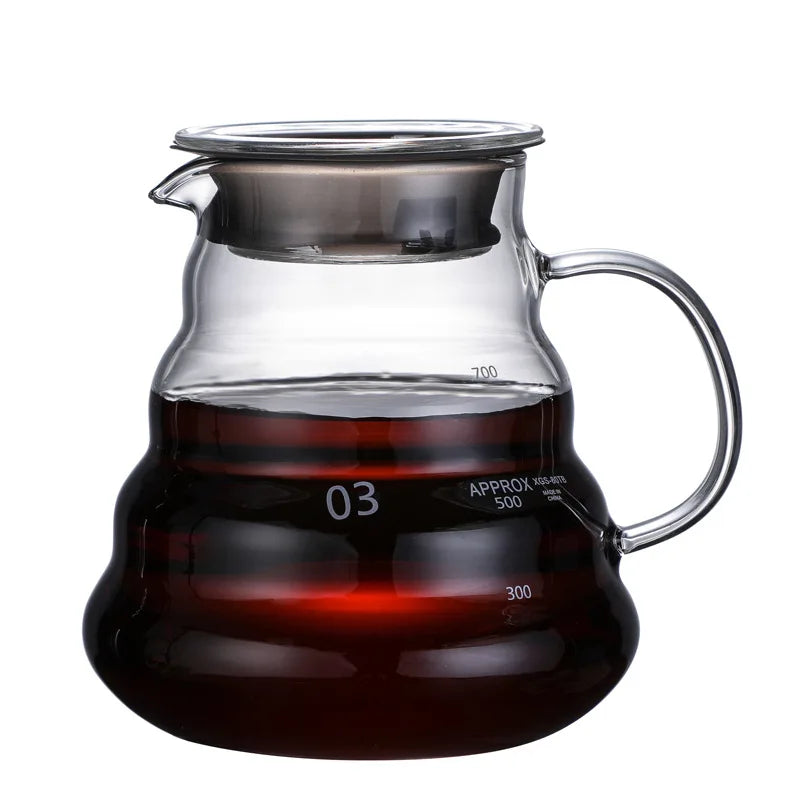 Cafeteira de Vidro Transparente — Servidor Pour Over Resistente ao Calor 360ml, 600ml e 800ml