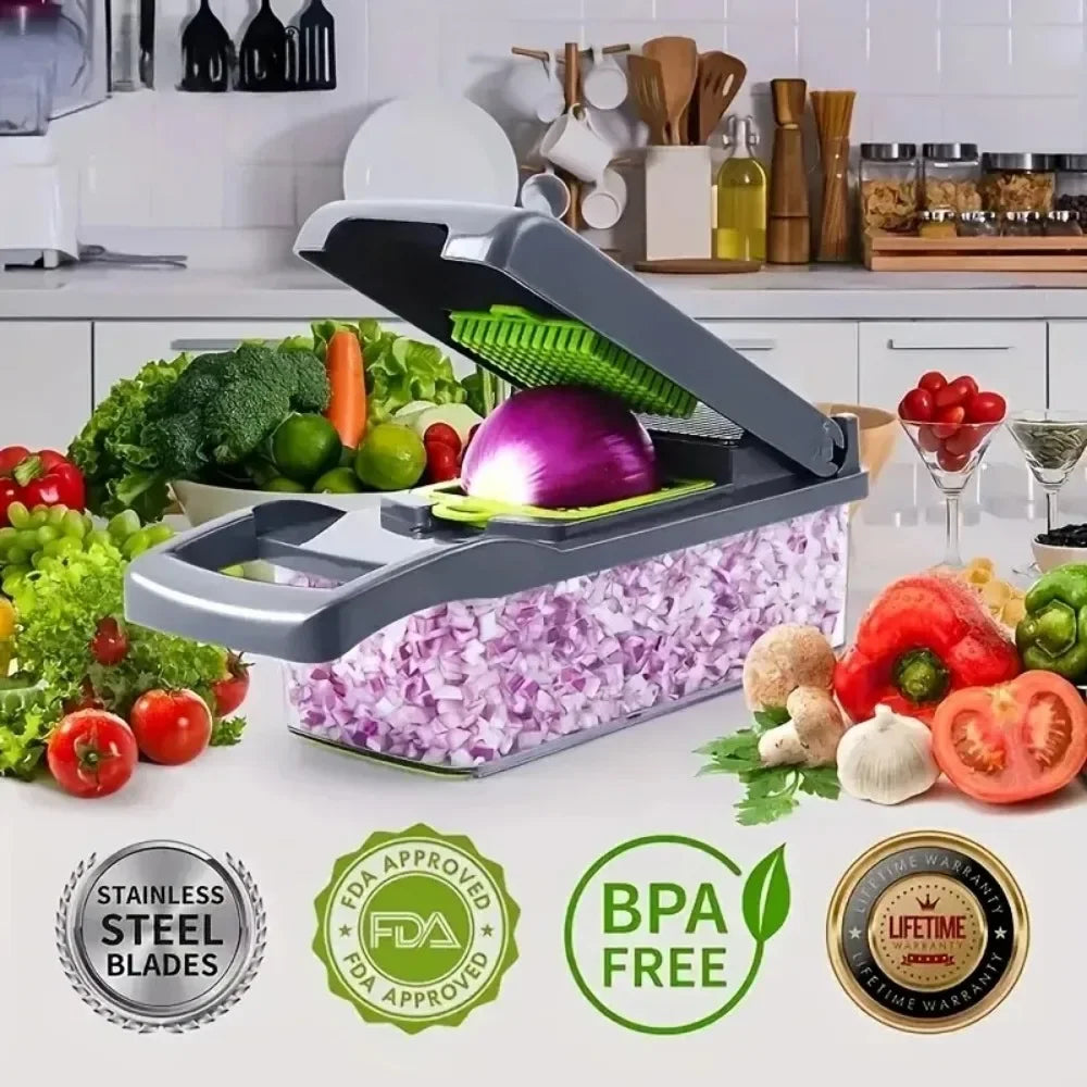 Chopper Vegetal Multifuncional com Alça, Grelha De Alimentos, Fatiador Vegetal, Dicer Corte, Itens de Cozinha, 14 em 1, 16 em 1
