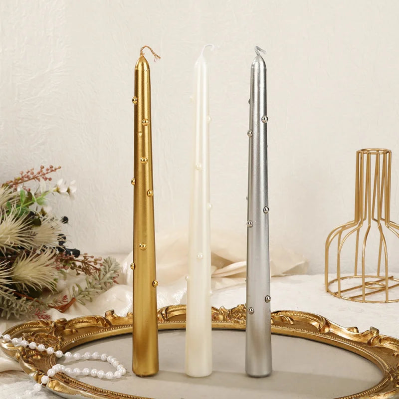 Smoke-Free Long Candles for Home Use, Coloured Pearl Texture, Wedding Candlelight Dinner Candlesticks, Holiday Decoration