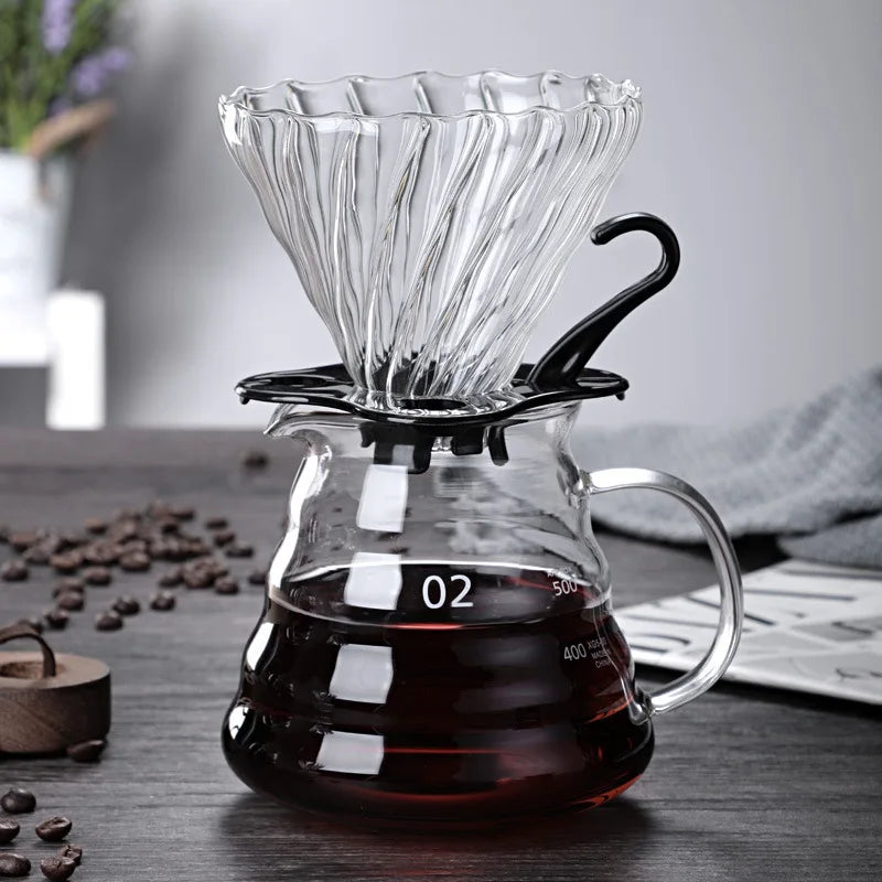 Cafeteira de Vidro Transparente — Servidor Pour Over Resistente ao Calor 360ml, 600ml e 800ml