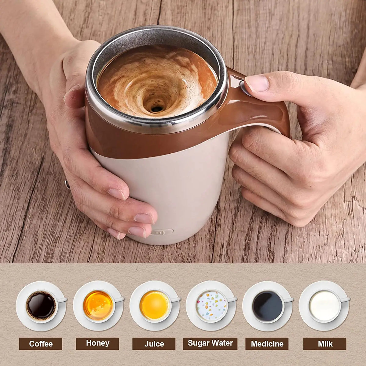 Caneca Elétrica Misturadora Magnética — 380ml | USB | Aço Inox Premium