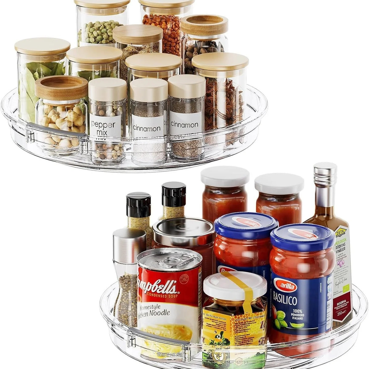 Organizador Giratório Lazy Susan 360° — Plástico Transparente | Geladeira e Armário