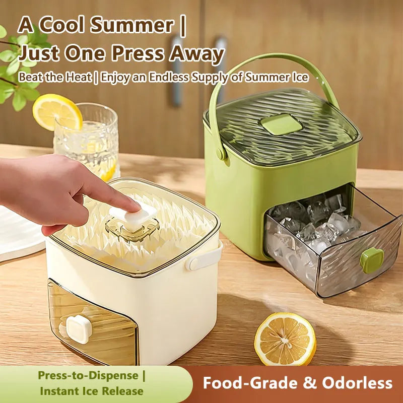 Press Type Ice Cube Tray with Storage Bin Food Grade Quick Release Ice Mold for Home Refrigerator Summer Drink