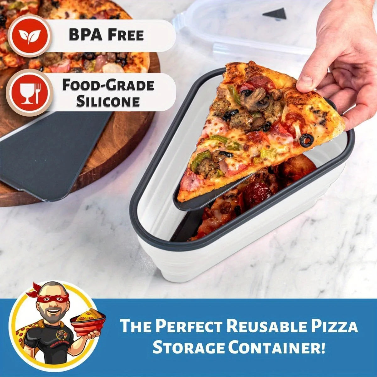 1pc Kitchen Organizers Pizza Slice Food Container With Lids Silicone Reusable Lunch Box Foldable Pizza Slice Storage Holder Save