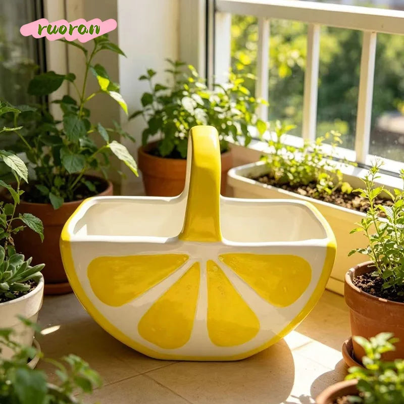 Fruteira de Cerâmica Premium com Alça Decorativa