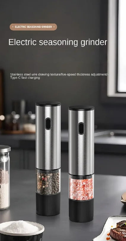 Moedor Elétrico de Sal e Pimenta — Recarregável | Kit 2 Peças | Inox Certificado