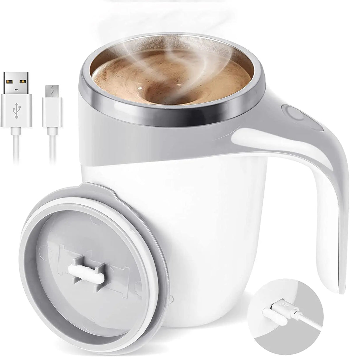Caneca Elétrica Misturadora Magnética — 380ml | Recarregável USB | Aço Inox GainDTempo