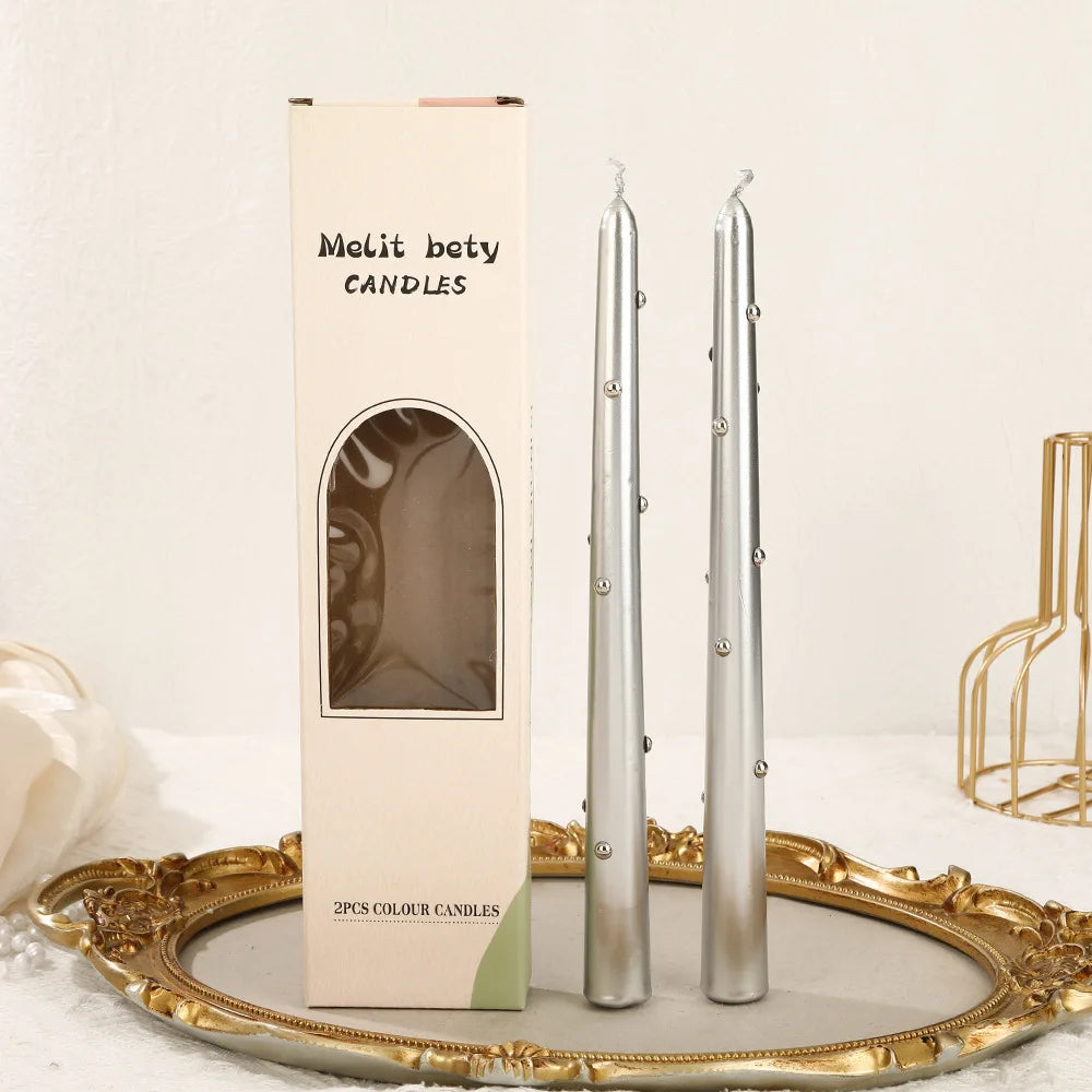Smoke-Free Long Candles for Home Use, Coloured Pearl Texture, Wedding Candlelight Dinner Candlesticks, Holiday Decoration