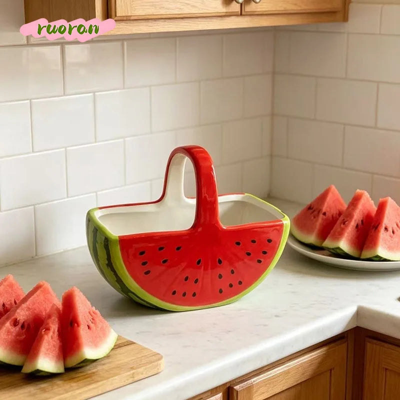 Fruteira de Cerâmica Premium com Alça Decorativa