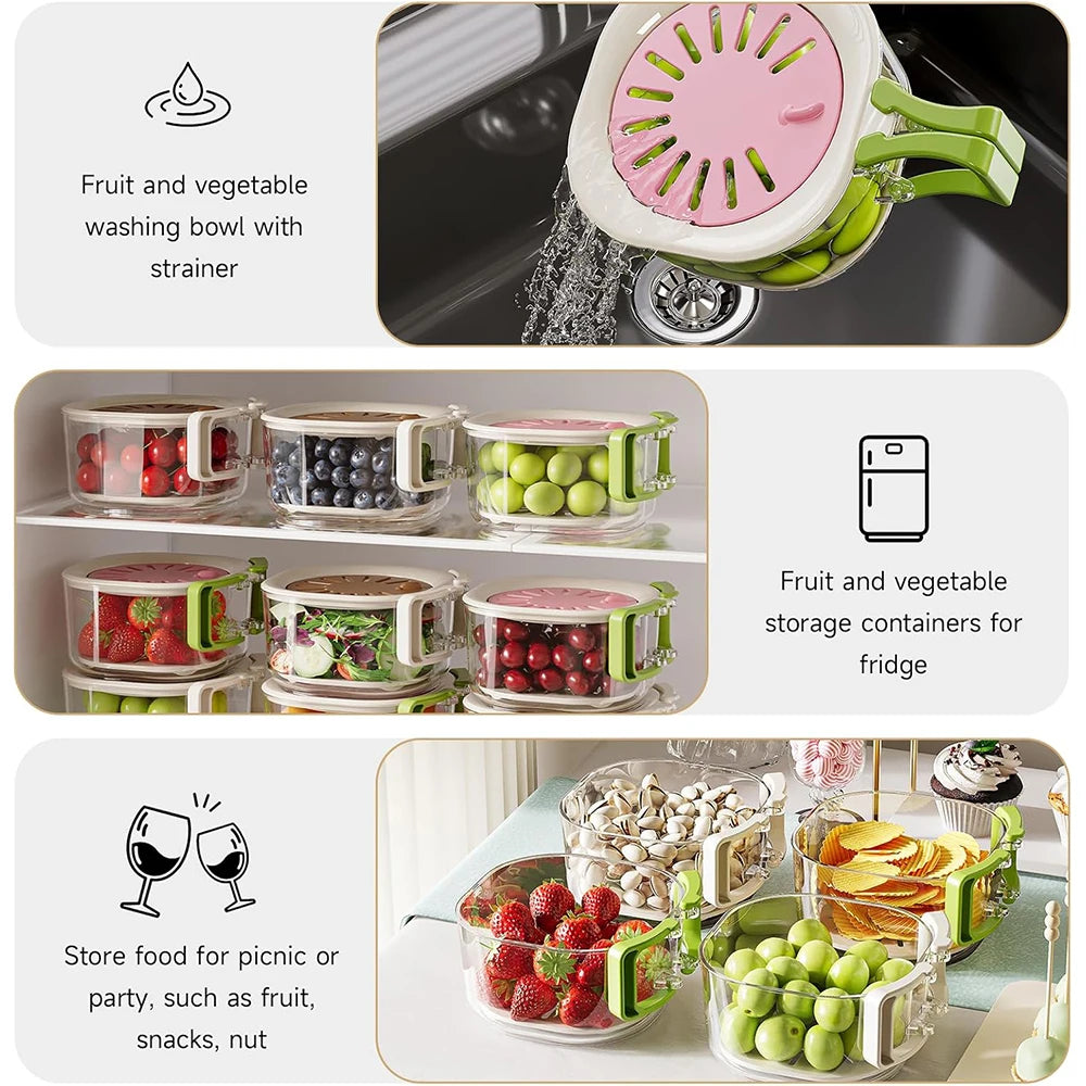LMETJMA 2 in 1 Fruit Washing Bowl with Strainer Multifunctional Vegetable Colander Storage Container Drain Basket Fruit Strainer