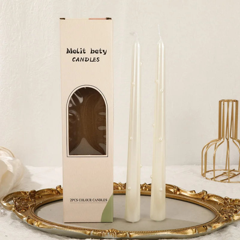 Smoke-Free Long Candles for Home Use, Coloured Pearl Texture, Wedding Candlelight Dinner Candlesticks, Holiday Decoration