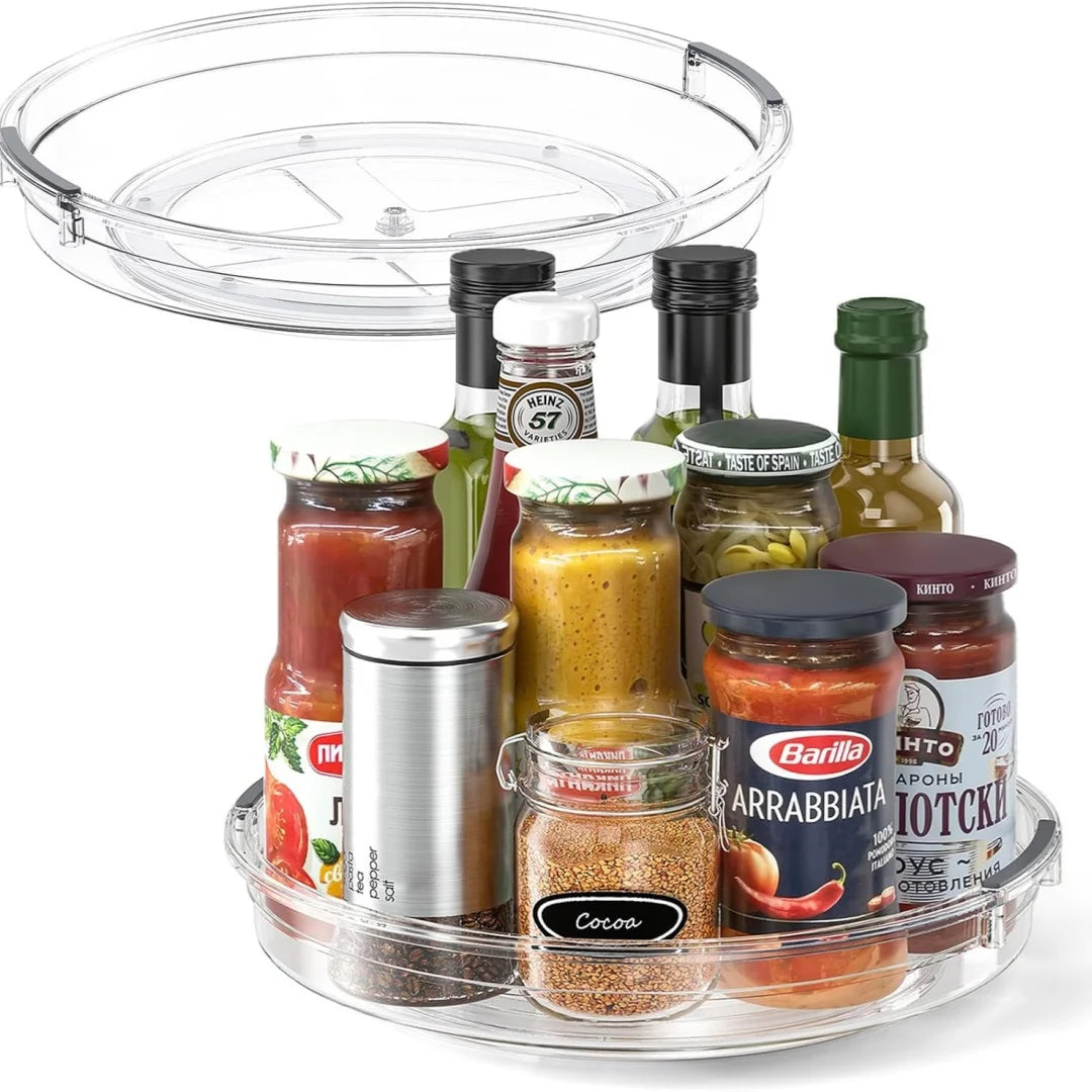 Organizador Giratório Lazy Susan 360° — Plástico Transparente | Geladeira e Armário