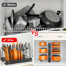 8 layer iron pot rack trimmers, heavy metal pot storage, anti-rust kitchen rack with skid resistant course