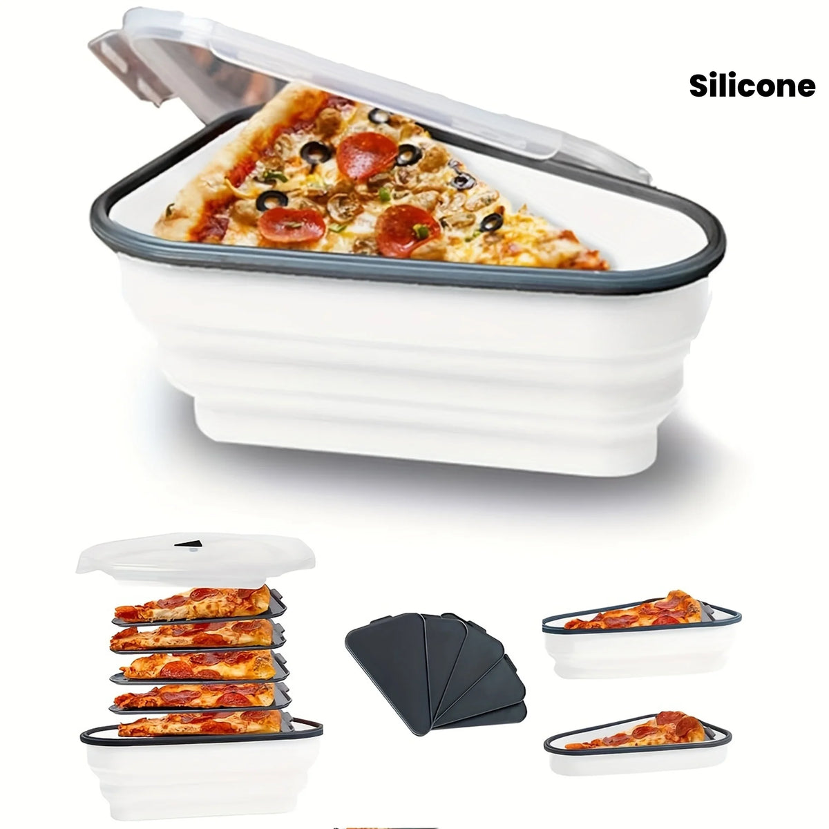 1pc Kitchen Organizers Pizza Slice Food Container With Lids Silicone Reusable Lunch Box Foldable Pizza Slice Storage Holder Save