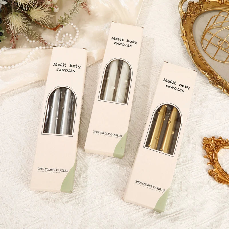 Smoke-Free Long Candles for Home Use, Coloured Pearl Texture, Wedding Candlelight Dinner Candlesticks, Holiday Decoration