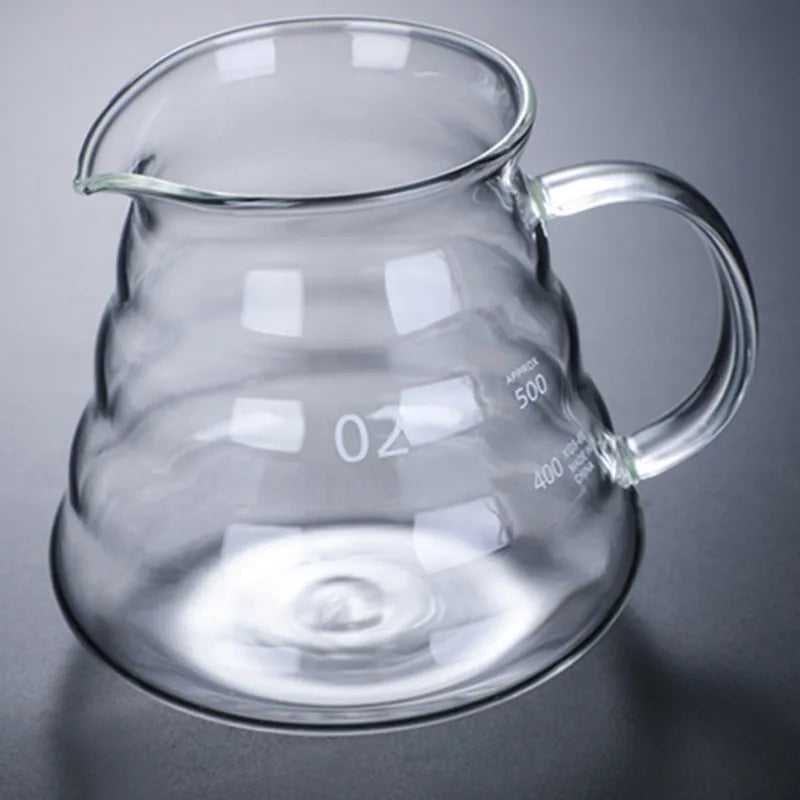 Cafeteira de Vidro Transparente — Servidor Pour Over Resistente ao Calor 360ml, 600ml e 800ml