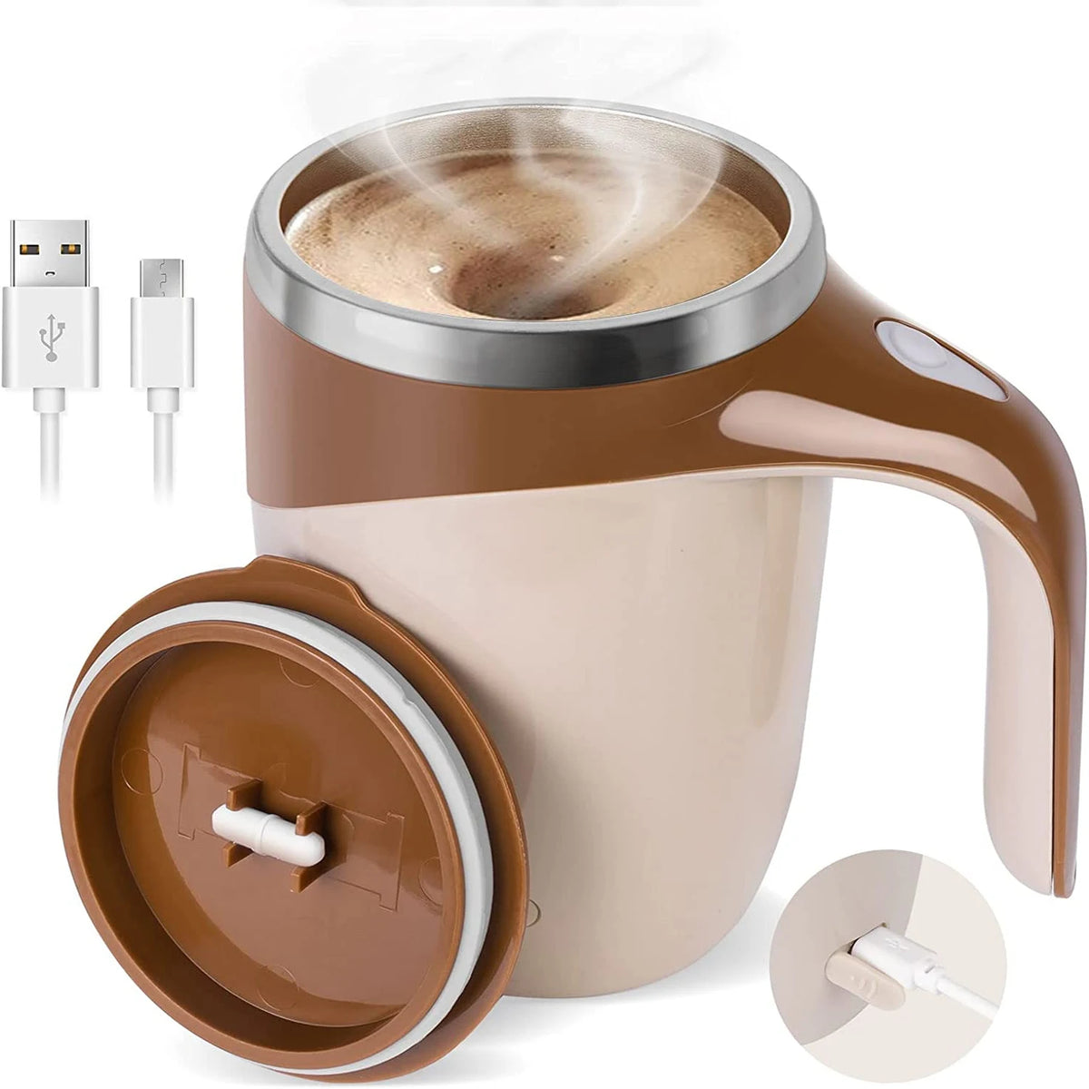 Caneca Elétrica Misturadora Magnética — 380ml | USB | Aço Inox Premium