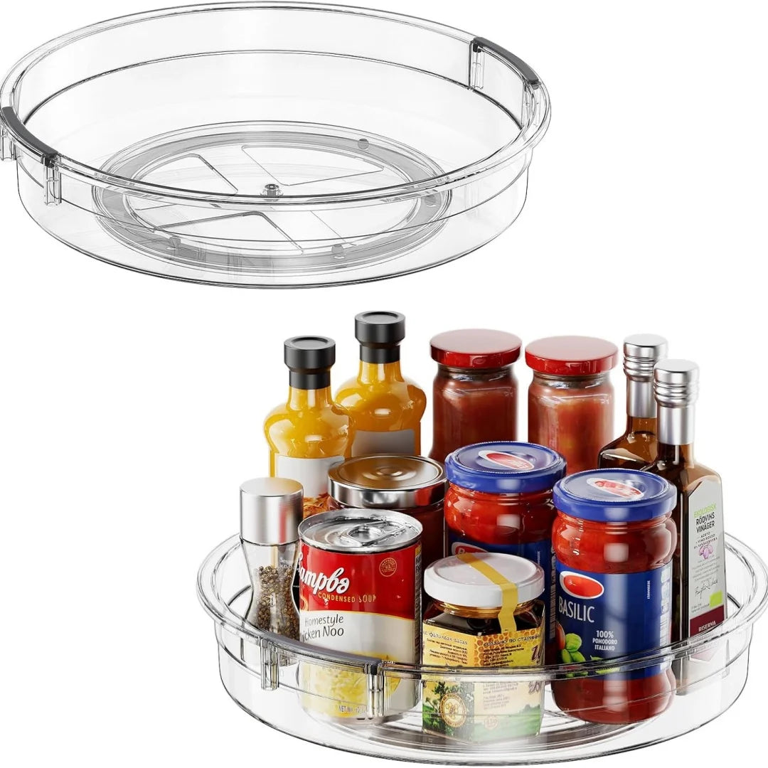 Organizador Giratório Lazy Susan 360° — Plástico Transparente | Geladeira e Armário