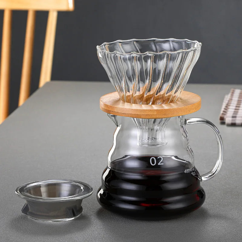 Cafeteira de Vidro Transparente — Servidor Pour Over Resistente ao Calor 360ml, 600ml e 800ml