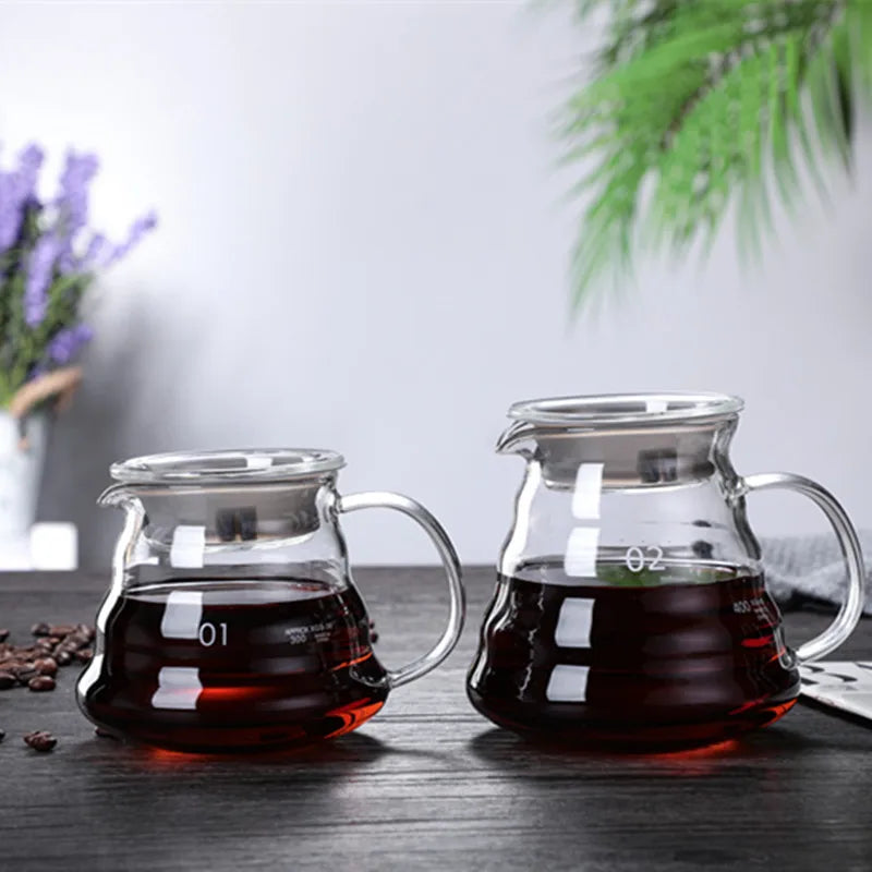 Cafeteira de Vidro Transparente — Servidor Pour Over Resistente ao Calor 360ml, 600ml e 800ml
