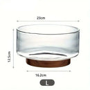 Tigela De Vidro Saladeira Com Base De Madeira Redonda