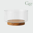 Tigela De Vidro Saladeira Com Base De Madeira Redonda