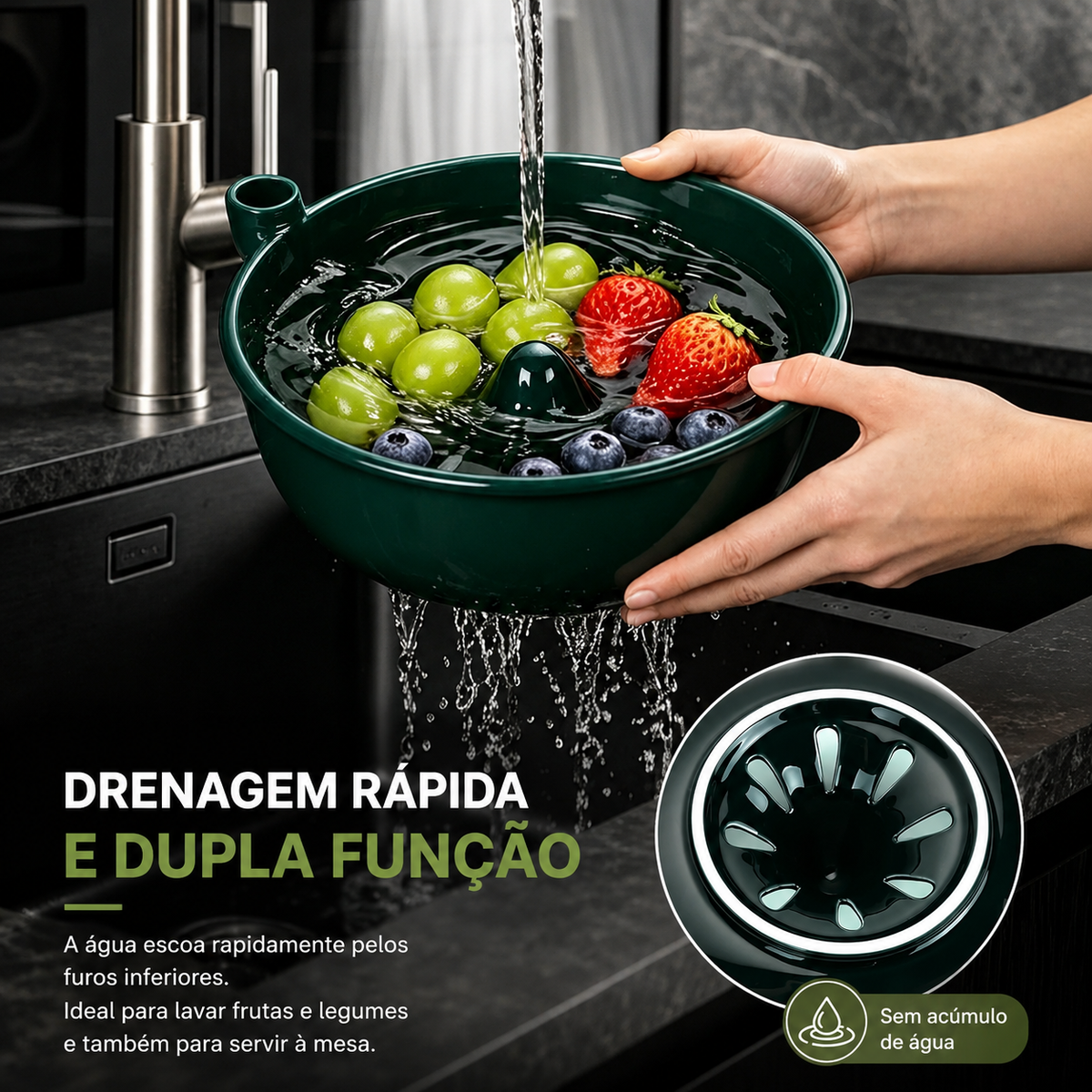 Tigela de Cerâmica para Lavar Frutas com Redemoinho Automático